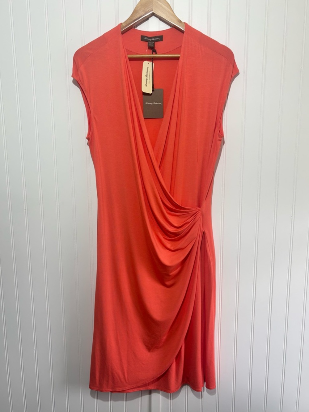 Tommy Bahama Tambour Side Gathered Faux Wrap Dress Burnt Coral Orange Size XL